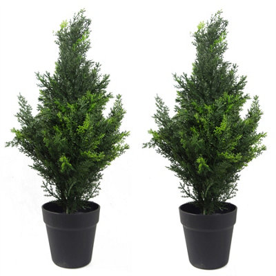 Leaf Unisex Green Pair Of Artificial Cedar Cypress Topiary Uv Resistant Premium In 60Cm - Image 3