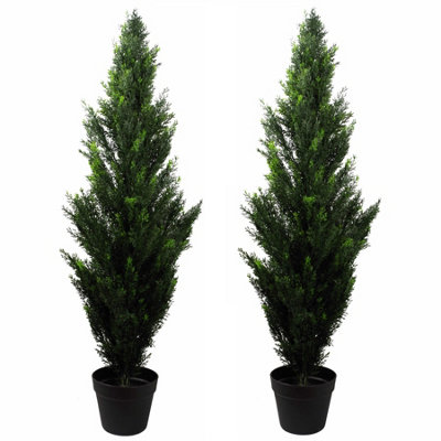 B&Q -  120Cm Pair Of Artificial Cedar Cypress Topiary Uv Resistant
