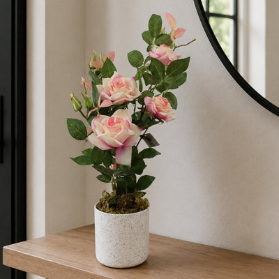 B&Q -  50Cm Artificial Pink Rose Plant Premium