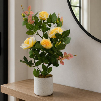 B&Q -  50Cm Artificial Yellow Rose Plant Premium