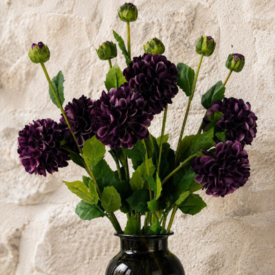 Leaf Unisex Purple 75Cm Pack Of 6 X Artificial Dahlia Pompom Flower Stem - Image 3