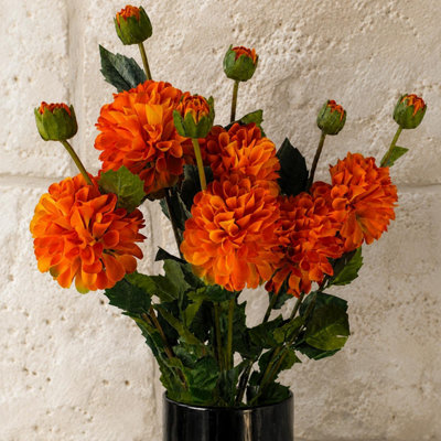 Botanik 75Cm Pack Of 6 Artificial Dahlia Pompom Flower Stems - Purple - Orange Flower Stems - Image 4