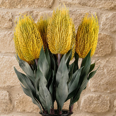 Leaf Unisex Yellow Artificial Pack Of 6 X 75Cm Banksia Menziesii Flower Stem | Size: 6 X 75 Cm - Image 3