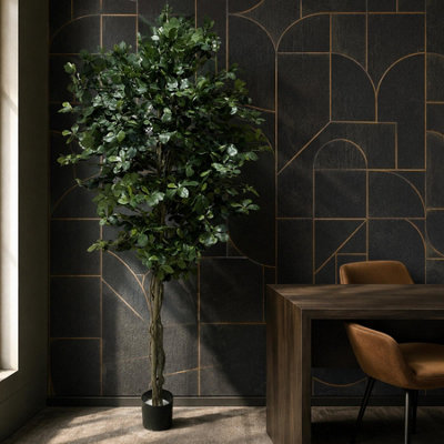 B&Q -  180Cm Fire Retardant Black Olive Tree With 2925 Leaves And Natural Trunk