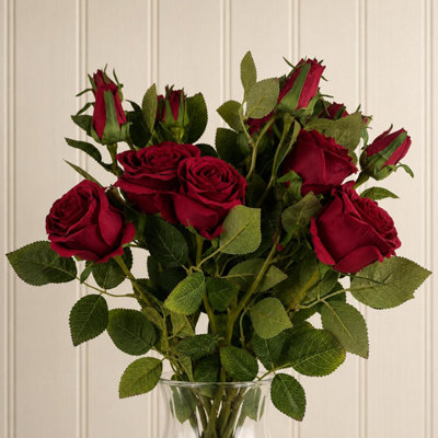 Leaf Unisex Red Pack Of 6 X 60Cm Artificial Rose Flower Premium | Size: 6 X 60 Cm - Image 3