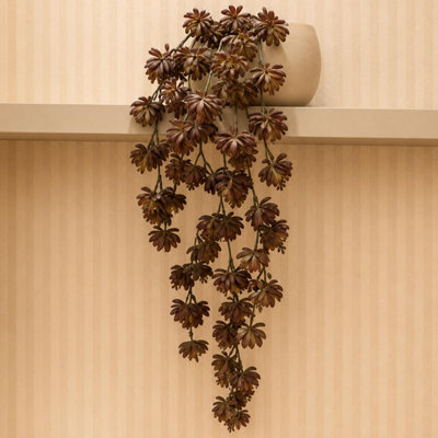B&Q -  70Cm Artificial Succulent Plant Dusty Brown Hanging Faux Greenery