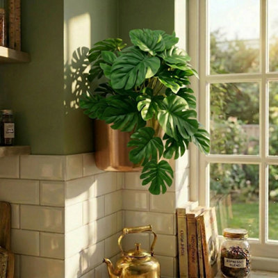 Leaf 25Cm Artificial Realistic Monstera Stem Plant Dark Green Premium from B&Q