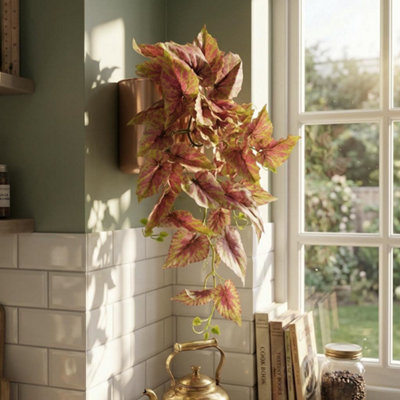B&Q -  30Cm Artificial Trailing Pink And Green Caladium Premium
