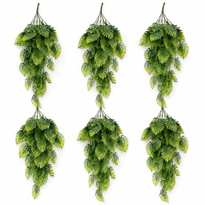 B&Q -  Artificial Pack Of 6 X 80Cm Tropical Monstera Plant Sage Green