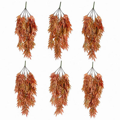 B&Q -  Pack Of 6 X 75Cm Artificial Foliage Plant Dusty Orange Faux Greenery