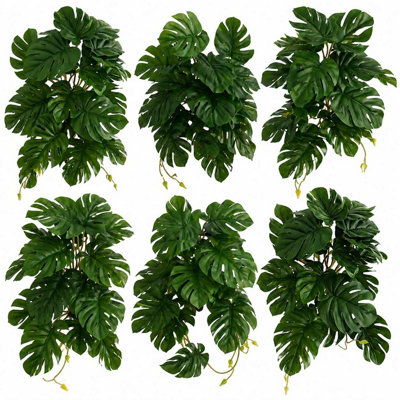 Leaf Pack Of 6 X 25Cm Artificial Monstera Stem Plant Dark Green from B&Q