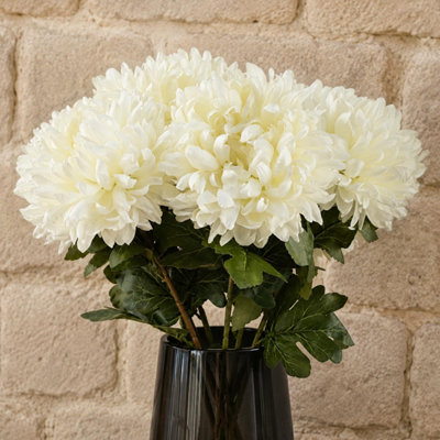 Botanik Pack Of 6 X 75Cm Artificial Extra Reflex Chrysanthemum Orange - White Flower Stems - Image 4