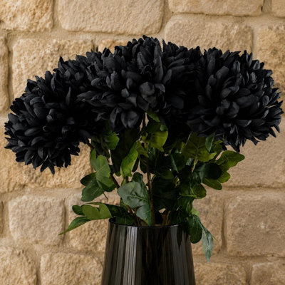 Leaf Unisex Black Pack Of 6 X 75Cm Artificial Extra Reflex Chrysanthemum | Size: 6 X 75 Cm - Image 3