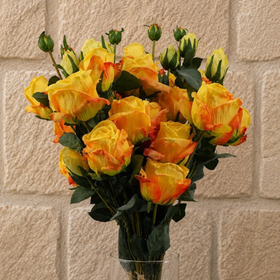 B&Q -  6 X 60Cm Yellow Rose Artificial Flower Sprays24 Flowers 18 Buds