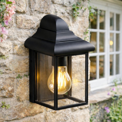 CGC Lighting Cgc Camila Black Outdoor Outside Wall Light Lantern Clear Diffuser Traditional Porch Garden from B&Q