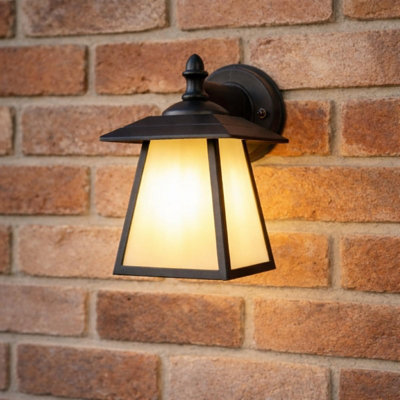 CGC Lighting Cgc Black Outdoor Outside Wall Light Traditional Vintage Opal Diffuser E27 Porch Garden from B&Q