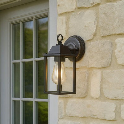 B&Q -  Cgc Freya Bevelled Glass Antique Bronze Coach Lantern Outdoor Outside Wall Light Porch