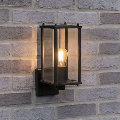 CGC Lighting Cgc Marin Black Outdoor Wall Lantern Clear Bevelled Glass Diffuser Up Ip44 from B&Q
