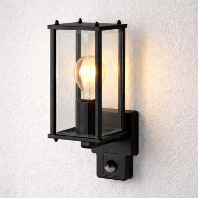 CGC Lighting Cgc Marin Black Outdoor Wall Lantern Clear Bevelled Glass Diffuser With Pir Motion Sensor Ip44 from B&Q