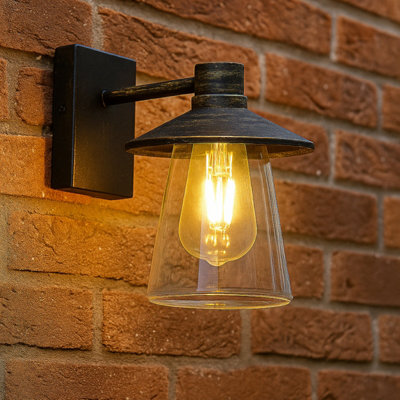 CGC Lighting Cgc Chester Antique Bronze Outdoor Wall Light Lantern With Bell Shape Clear Glass Diffuser E27 Ip54 from B&Q