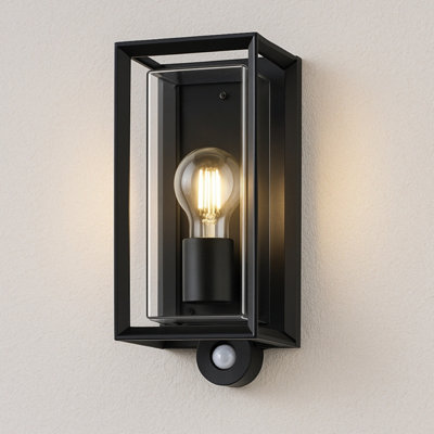 CGC Lighting Cgc Floriana Pir Black Outdoor Wall Light Clear Diffuser E27 Standard Screw Ip54 from B&Q
