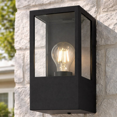 CGC Lighting Cgc Dave Black E27 Outdoor Wall Light Box Lantern Clear Diffuser Ip54 from B&Q