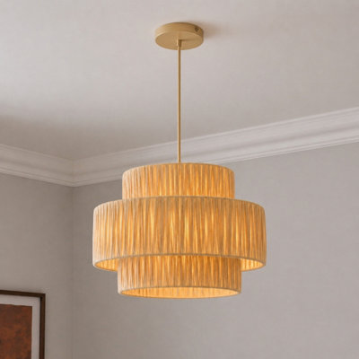 B&Q -  Cgc Kefira Straw Paper Three Large Easy Fit Hand Made Lampshade - Image 3