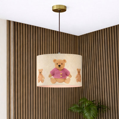 CGC Lighting Cgc Blake 30Cm Oatmeal Linen Pink Teddy Bear Children's Lamp Shade from B&Q