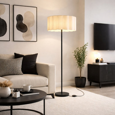 CGC Lighting Cgc Lena Matt Black Straight Floor Lamp With Large Scalloped Lampshade from B&Q