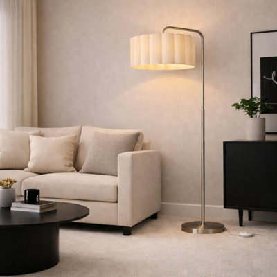 CGC Lighting Cgc Kyra Brushed Nickel Angled Floor Lamp With Large Cream Scalloped Lampshade from B&Q