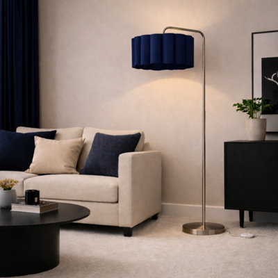 CGC Lighting Cgc Kyra Brushed Nickel Angled Floor Lamp With Large Navy Scalloped Lampshade from B&Q