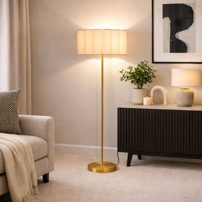 CGC Lighting Cgc Lena Brushed Gold Straight Floor Lamp With Large Cream Scalloped Lampshade from B&Q