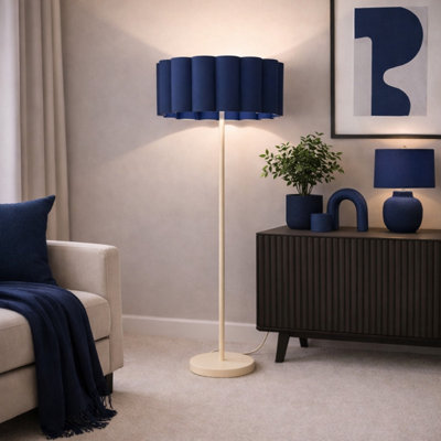 CGC Lighting Cgc Lena Cream Straight Floor Lamp With Large Navy Scalloped Lampshade from B&Q