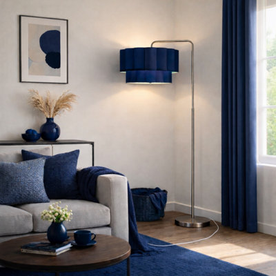 CGC Lighting Cgc Kyra Brushed Nickel Angled Floor Lamp With Two Layer Navy Scalloped Lampshade from B&Q