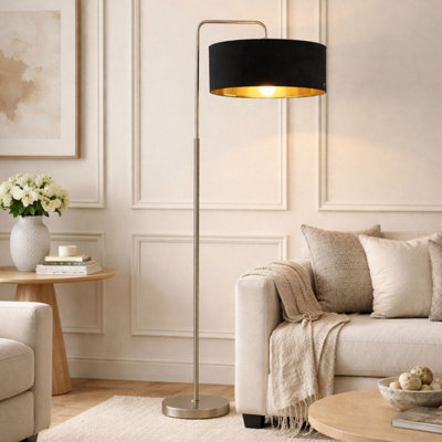 CGC Lighting Cgc Kyra Brushed Nickel Angled Floor Lamp With Large 45Cm Velvet Lampshade from B&Q