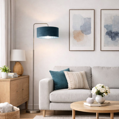CGC Lighting Cgc Kyra Brushed Nickel Angled Floor Lamp With Teal 45Cm Velvet Lampshade from B&Q