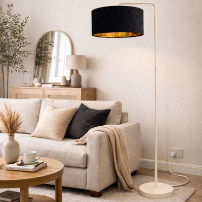 CGC Interiors Cgc Kyra Cream Angled Floor Lamp With Black 45Cm Velvet Lampshade from B&Q