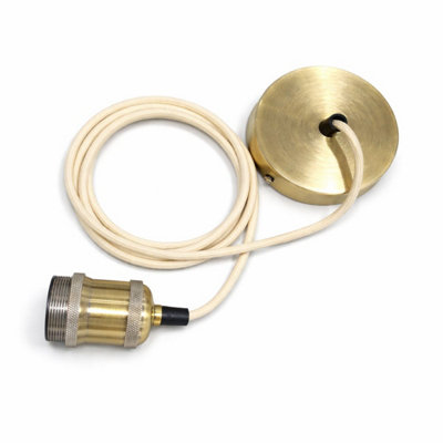 CGC Interiors Cgc Cassie Antique Brass With Off White 1.5M Adjustable E27 Ceiling Cable Pendant And Matching Ceiling Rose from B&Q