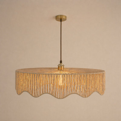 CGC Interiors Cgc Francesca Large 60Cm Natural String Round Scallop Woven Easy Fit Lampshade from B&Q