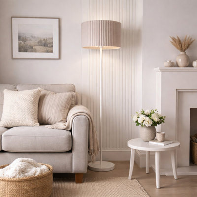 CGC Interiors Cgc Lena Off White Straight Floor Lamp With Large Allegra Lampshade from B&Q