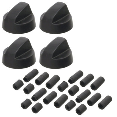 B&Q -  Black Knob With Five Adapters For Russell Hobbs Kenwood Electra Ovens -Pack Of 4