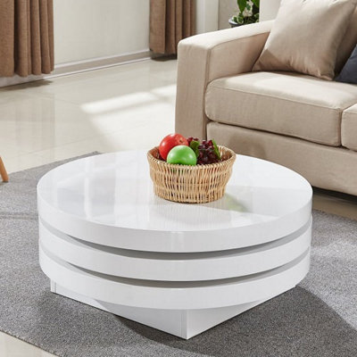Furniture in Fashion Triplo Round High Gloss Rotating Coffee Table In White from B&Q