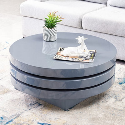Furniture in Fashion Triplo Round High Gloss Rotating Coffee Table In Grey from B&Q