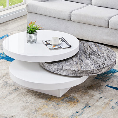 Furniture in Fashion Triplo Round Rotating Coffee Table With Melange Marble Effect from B&Q