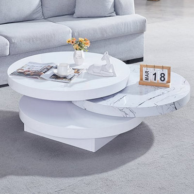 Furniture in Fashion Triplo Round Rotating Coffee Table In Vida Marble Effect from B&Q