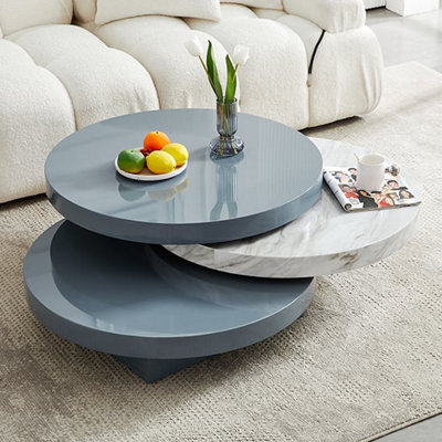 Furniture in Fashion Triplo Round Rotating Coffee Table Grey Magnesia Marble Effect from B&Q