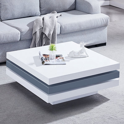 Furniture in Fashion Triplo Square High Gloss Rotating Coffee Table In White And Grey from B&Q