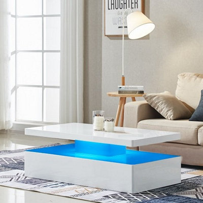 B&Q -  Quinton High Gloss Coffee Table In White With Led Lights