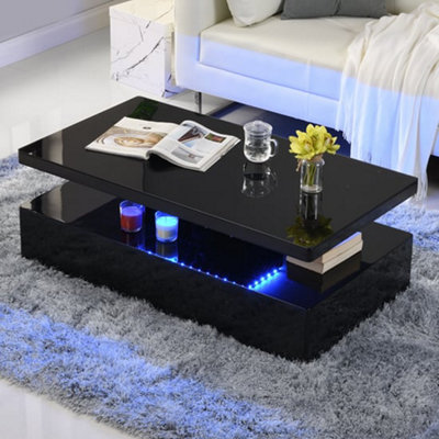 B&Q -  Quinton Glass Top High Gloss Coffee Table In Black With Led