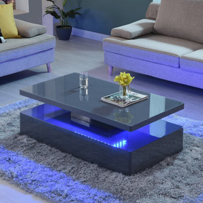 B&Q -  Quinton Glass Top High Gloss Coffee Table In Grey With Led